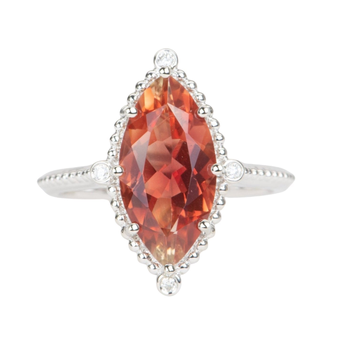 3.25ct Bright Red Oregon Sunstone with Diamonds 14K White Gold Engagement Ring Aurora Designer