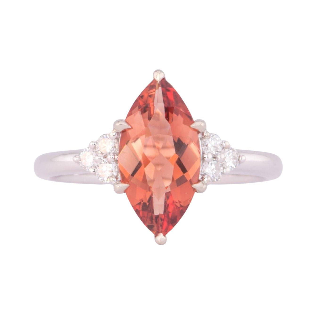 1.69ct Deep Red Oregon Sunstone with Trio Diamonds 14K White Gold Engagement Ring R6588 Aurora Designer