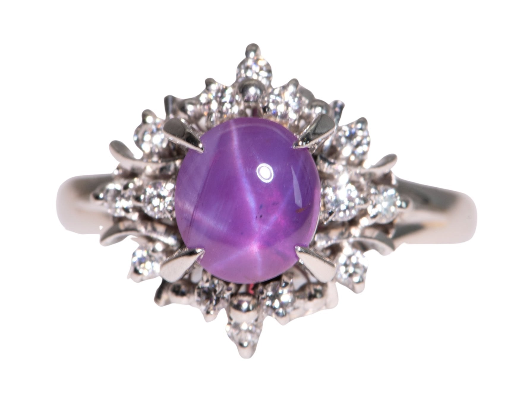 2.12ct Purple Star Sapphire Diamond Halo Ring Platinum R6721 Aurora Designer