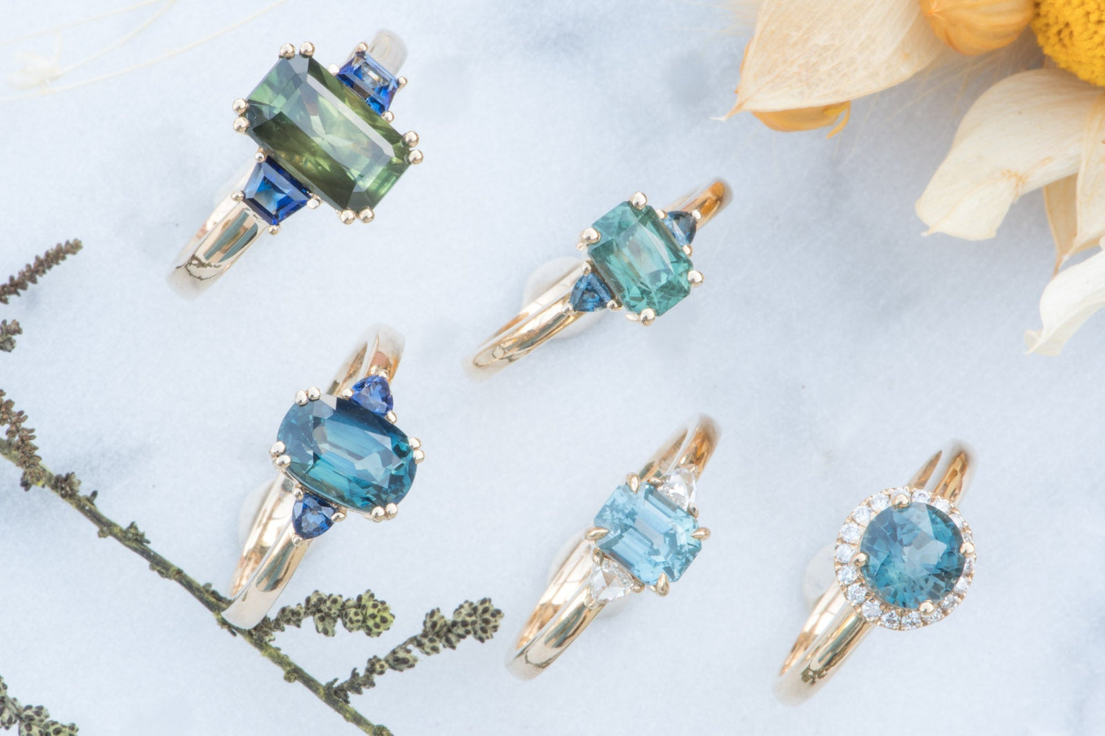 Teal Sapphire Engagement Rings
