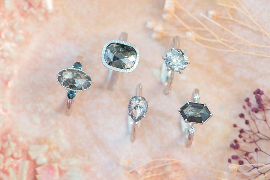 Salt and Pepper Diamond Engagement Rings