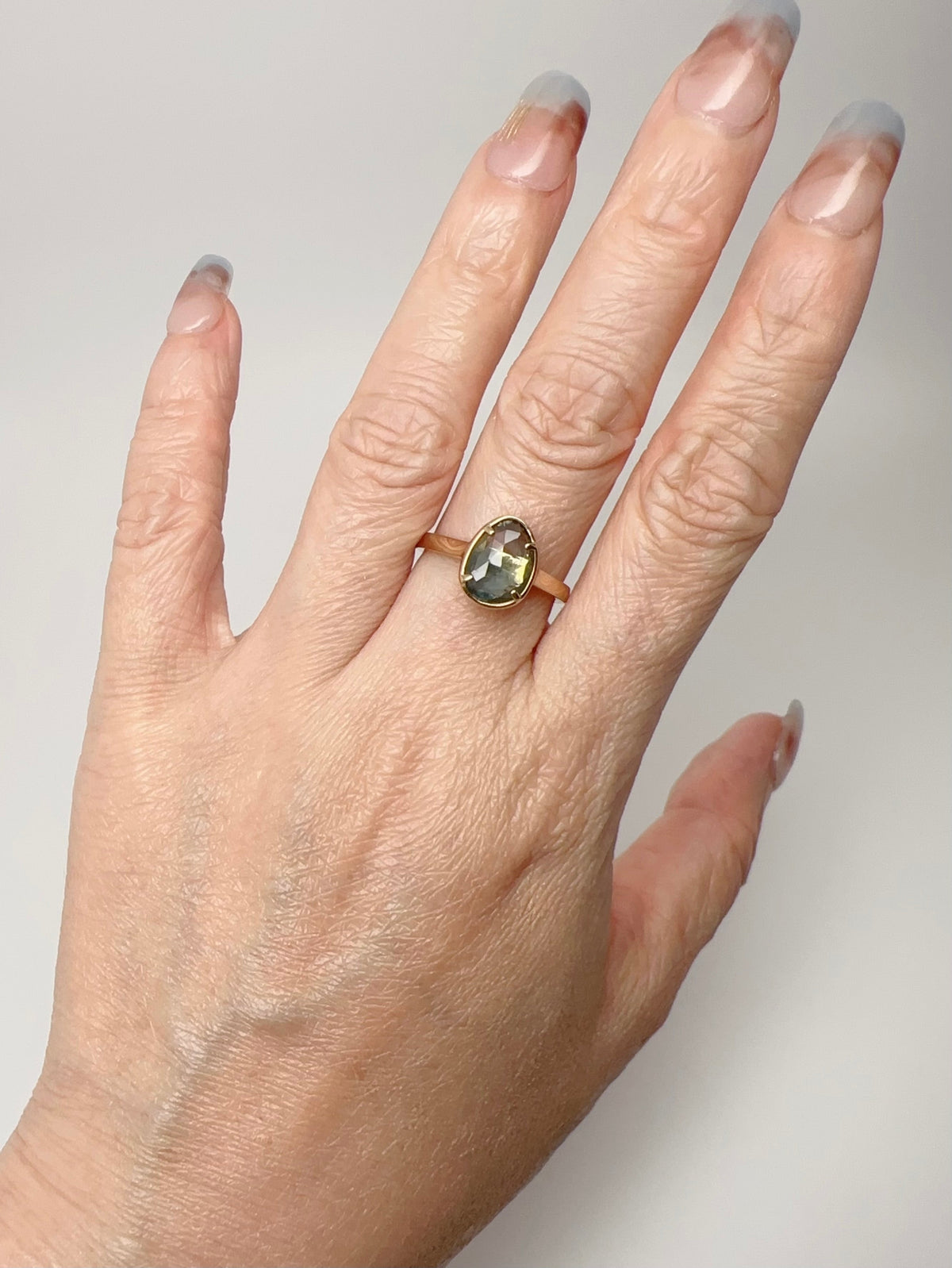 Rose Cut Madagascar Sapphire Stacking Ring 9K Gold Ring R6694 Aurora Designer