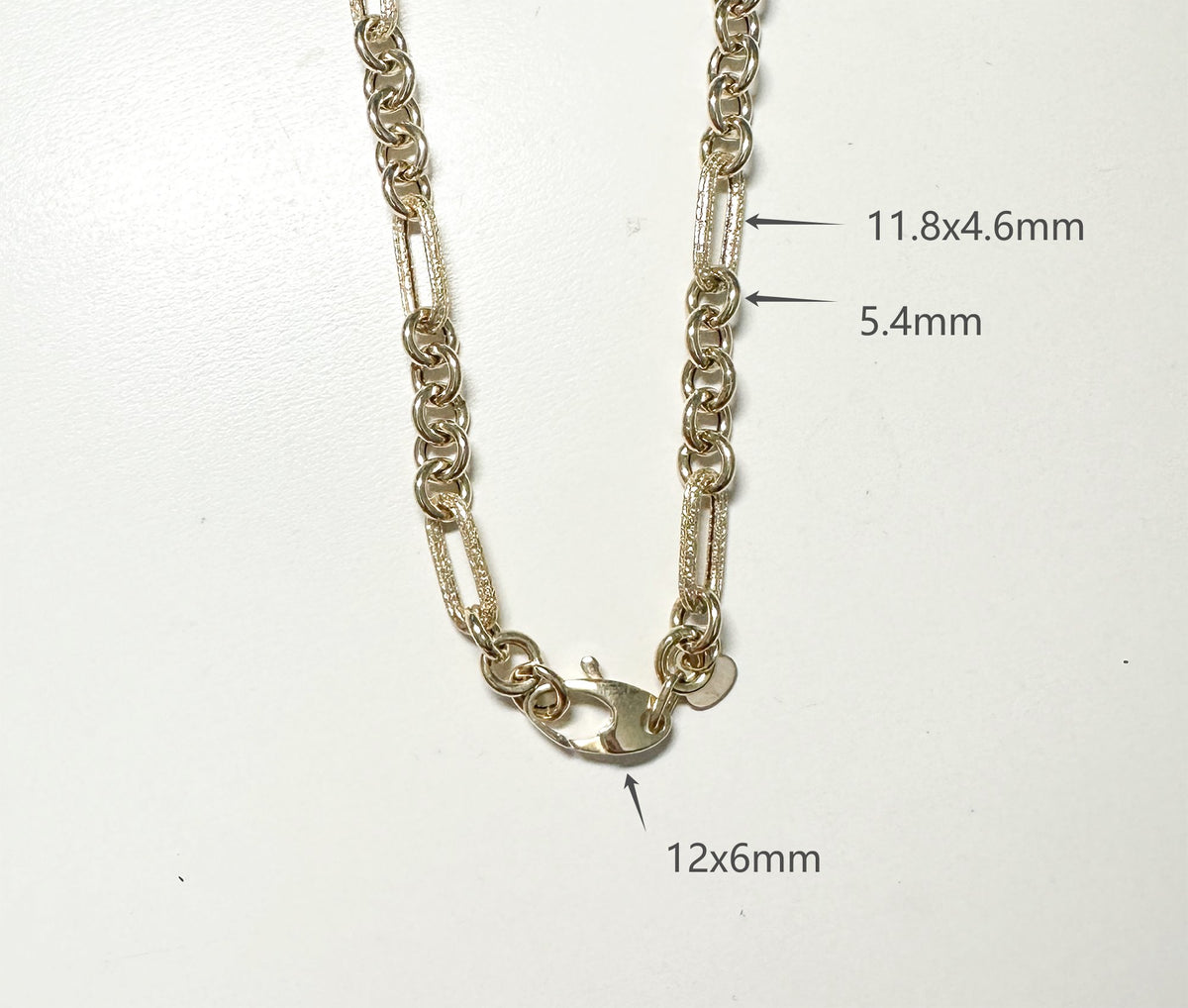 18K Gold Mixed Link Necklace 18" 6g+ Textured Trombone and Circle Links R4600 Aurora Designer