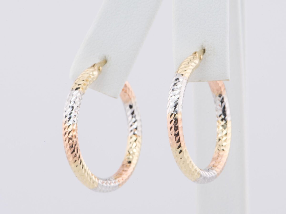 26mm Tri-Color Diamond Cut Hoop Earrings 14K Gold R3160 Aurora Designer