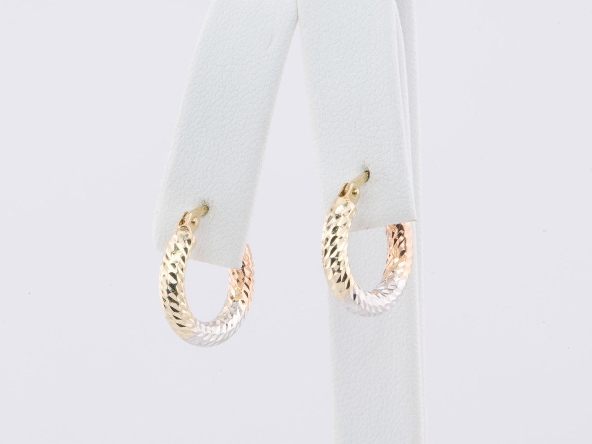 16mm Tri-Color Diamond Cut Hoop Earrings 14K Gold R3164 Aurora Designer