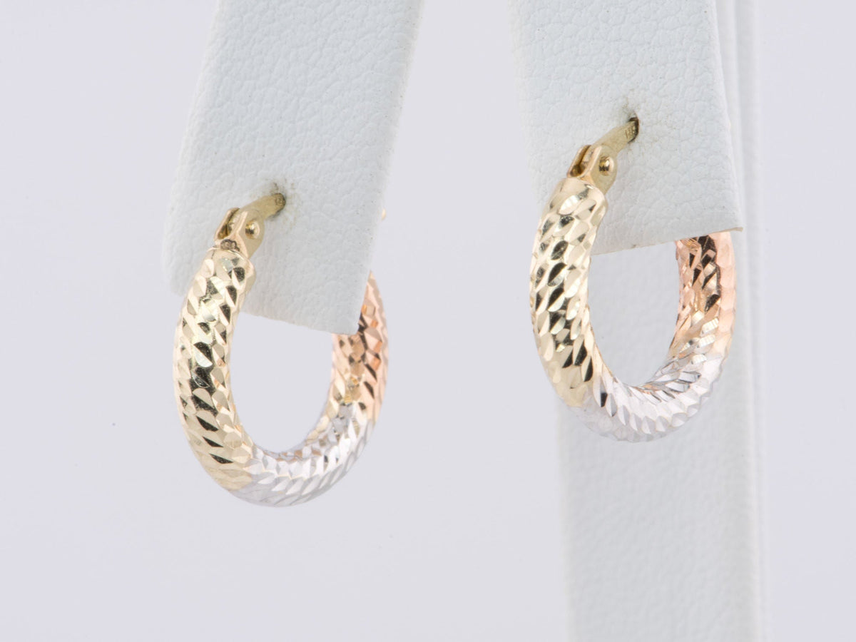 16mm Tri-Color Diamond Cut Hoop Earrings 14K Gold R3164 Aurora Designer