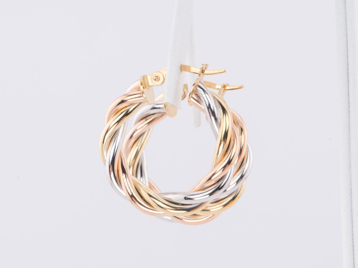 24mm Tri-Color Twist Hoop Earrings 14K Gold R3166 Aurora Designer