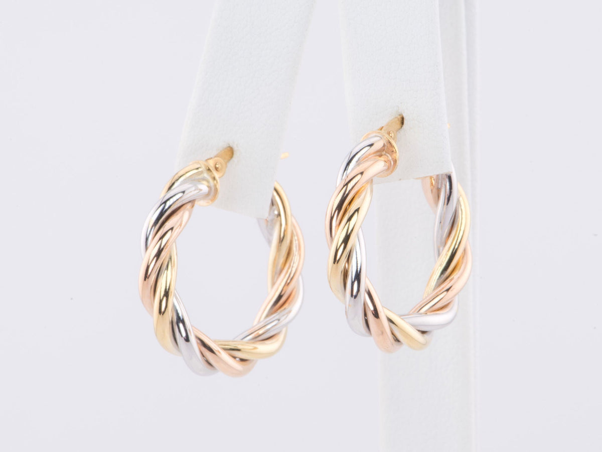 24mm Tri-Color Twist Hoop Earrings 14K Gold R3166 Aurora Designer