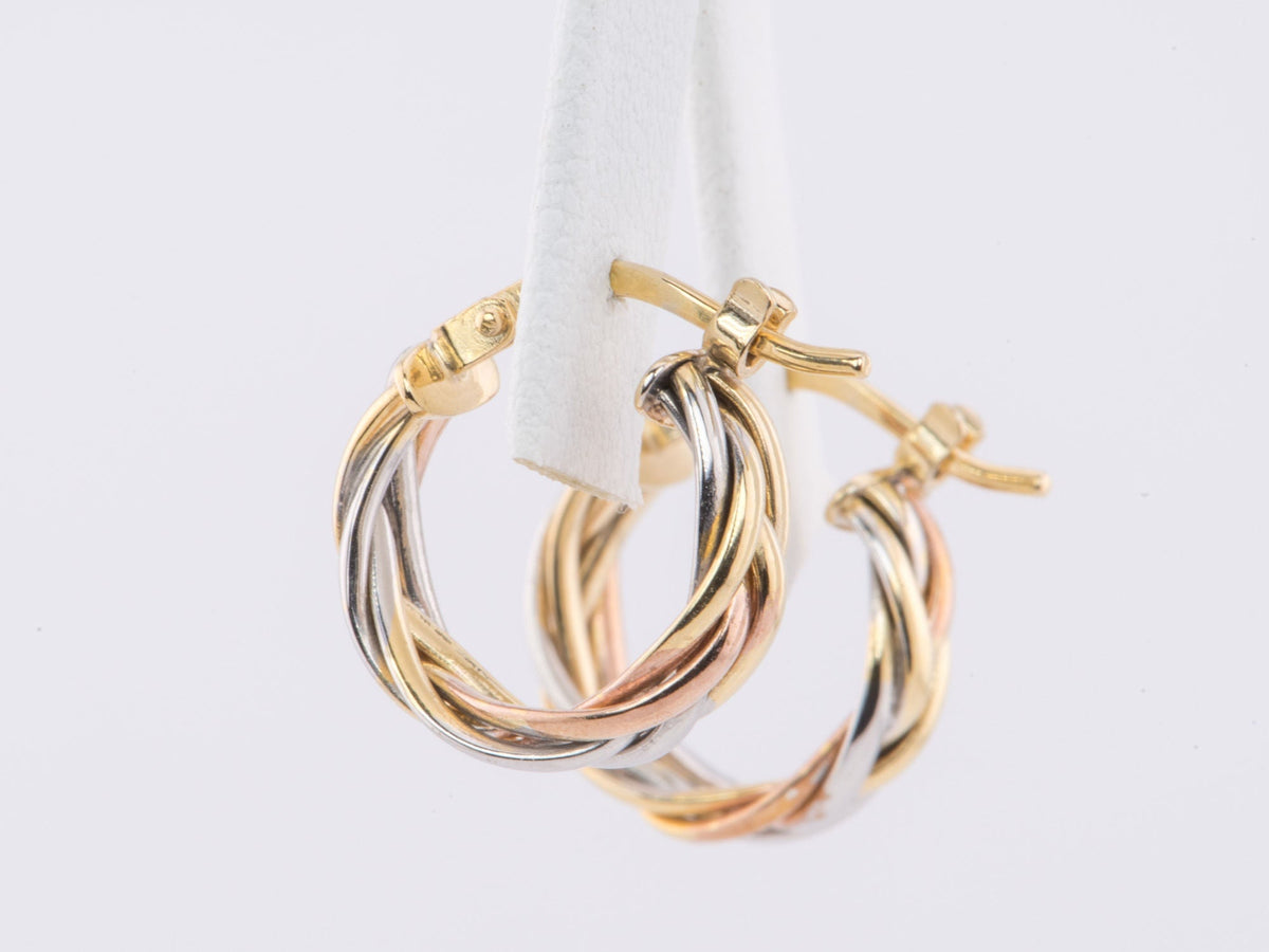 16mm Tri-Color Braided Hoop Earrings 14K Gold R3167 Aurora Designer
