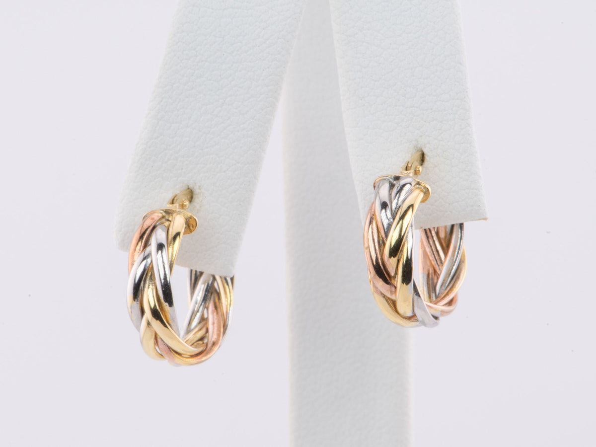 16mm Tri-Color Braided Hoop Earrings 14K Gold R3167 Aurora Designer
