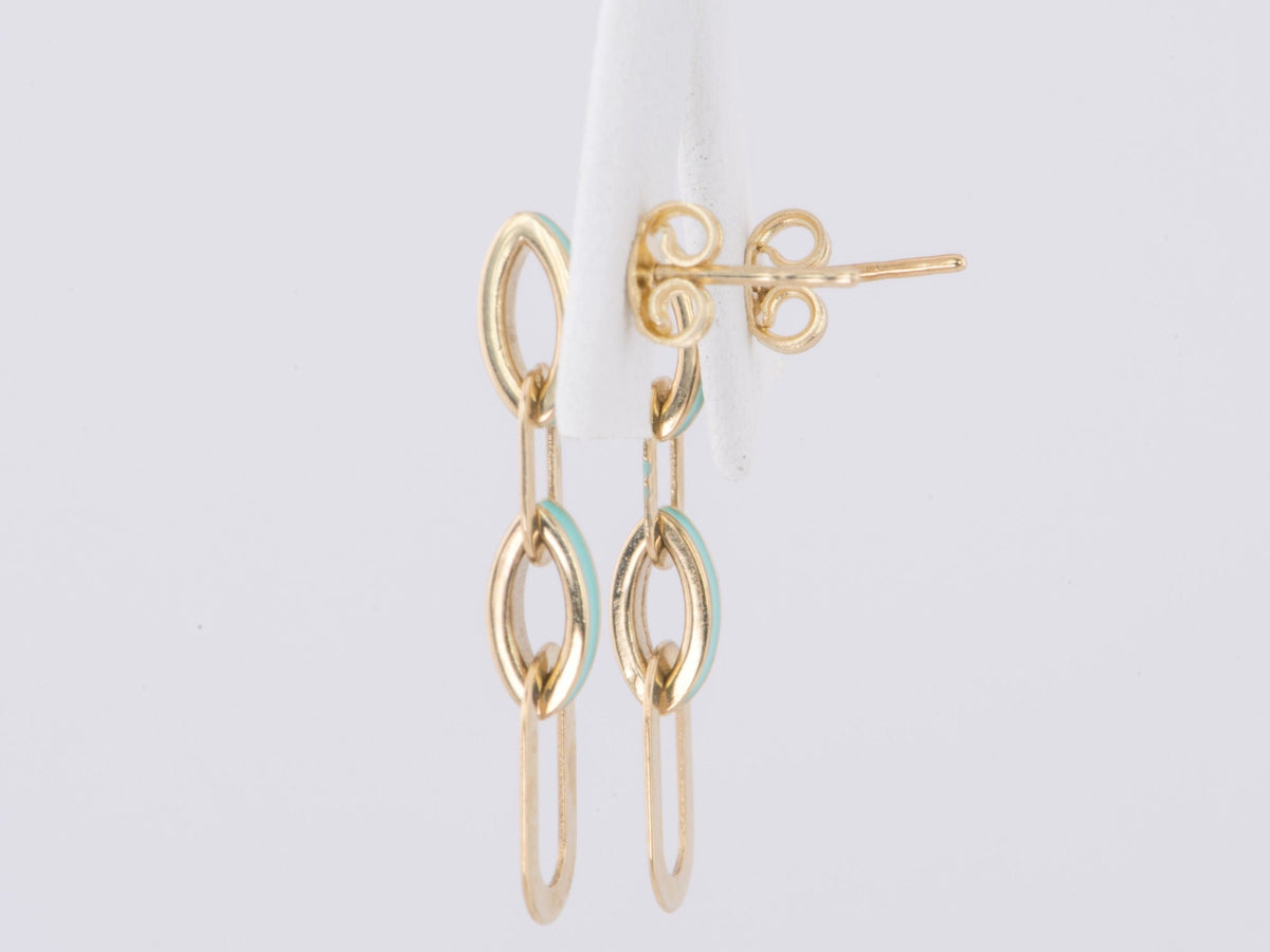 Small Loop Earrings with Blue Enamel 14K Gold 26x6mm R3178 Aurora Designer