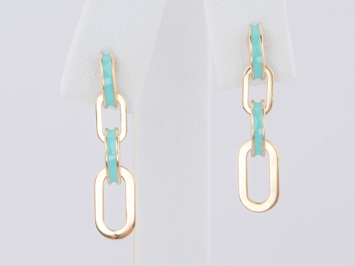 Small Loop Earrings with Blue Enamel 14K Gold 26x6mm R3178 Aurora Designer