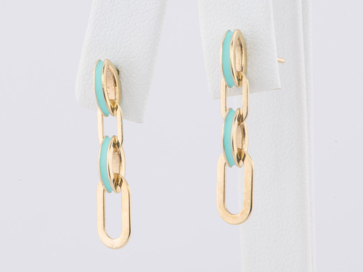 Small Loop Earrings with Blue Enamel 14K Gold 26x6mm R3178 Aurora Designer