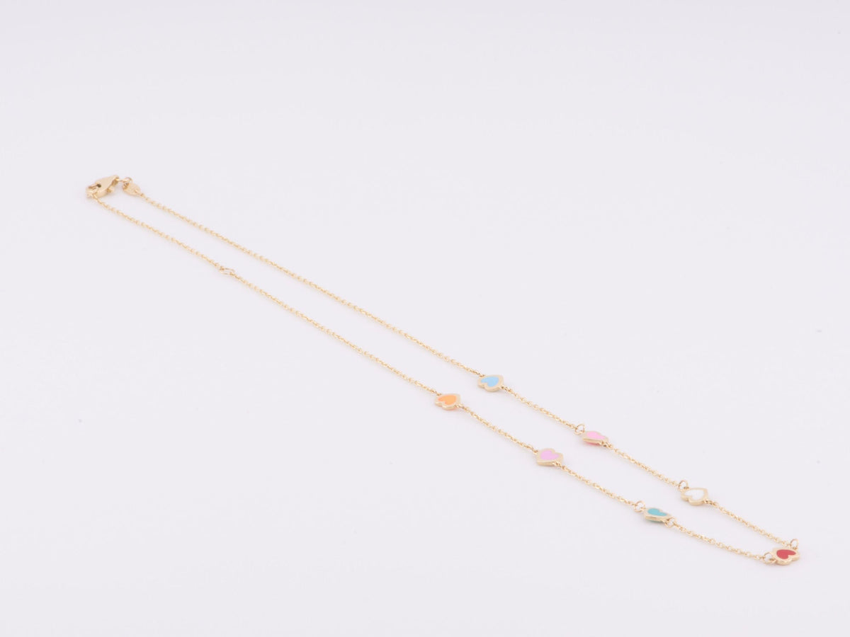 18" 14K Gold Bright Enamel Heart Necklace R4508 Aurora Designer