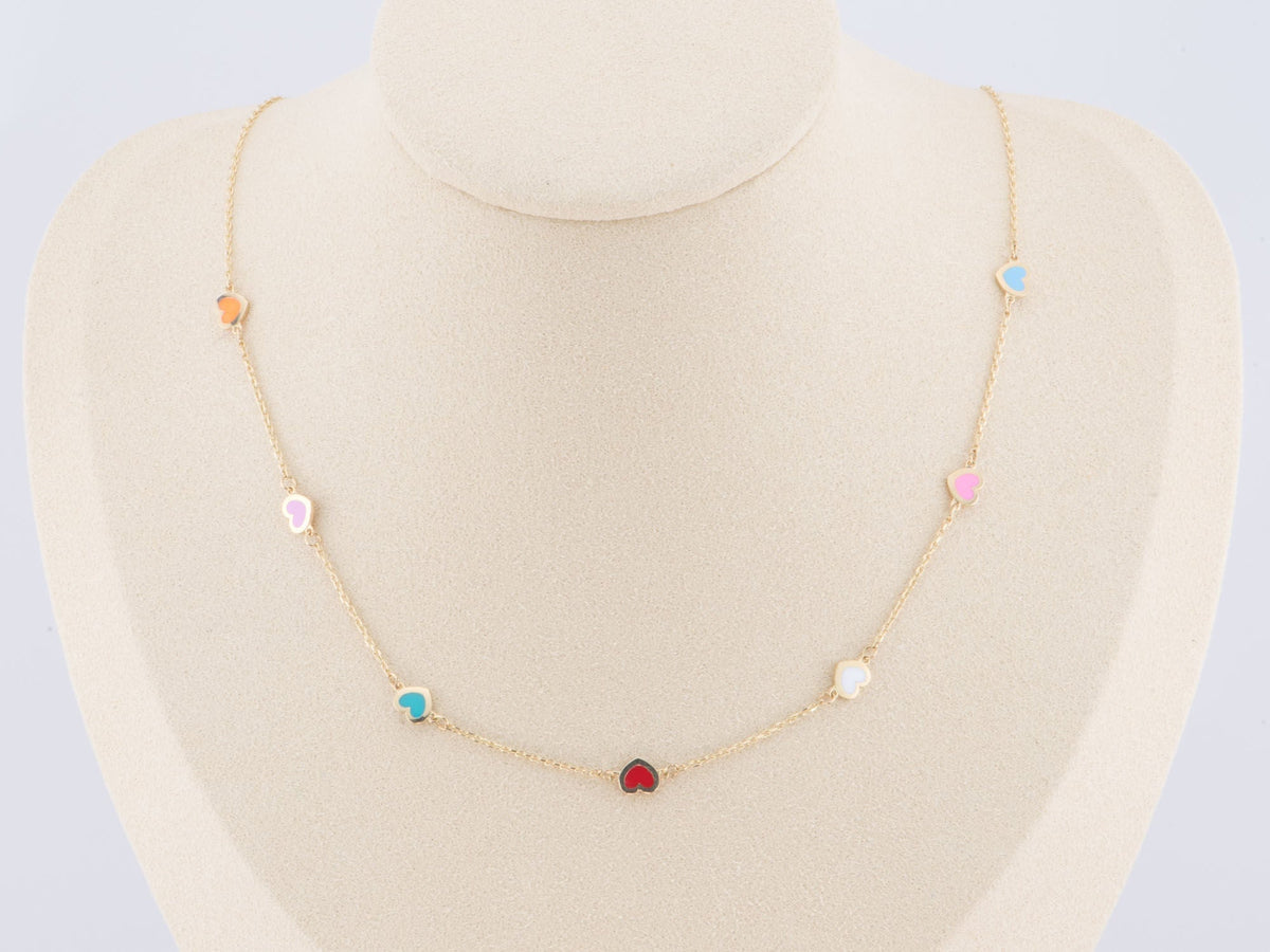 18" 14K Gold Bright Enamel Heart Necklace R4508 Aurora Designer