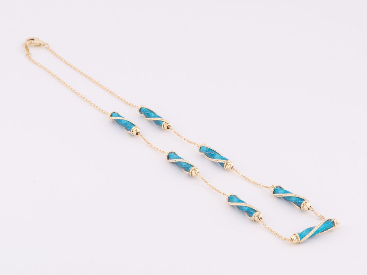 16&quot; 14K Gold Necklace 6.9g Diamond Cut and Bright Blue Enamel Spiral Links R4509 Aurora Designer