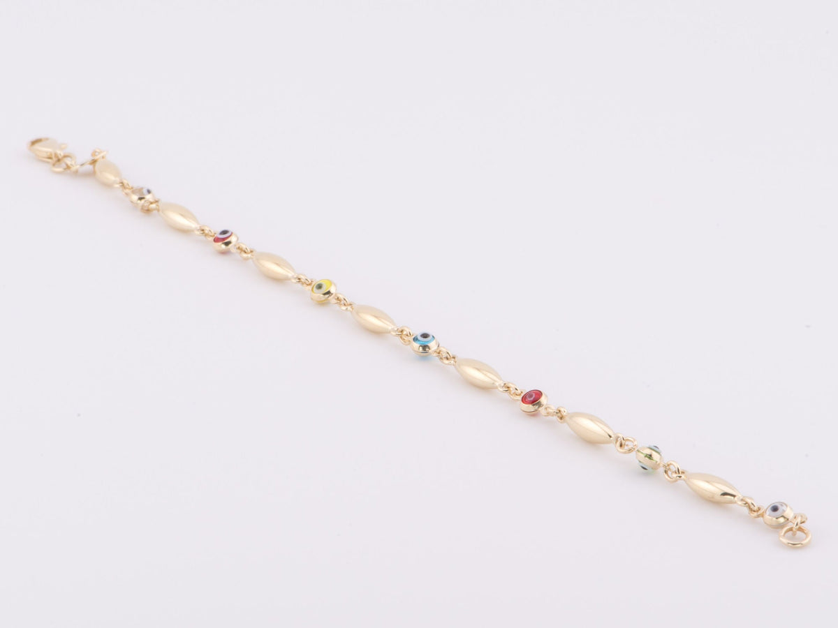 7.25" 14K Gold Multi-Color Evil Eye &amp; Gold Link Bracelet R2078 Aurora Designer