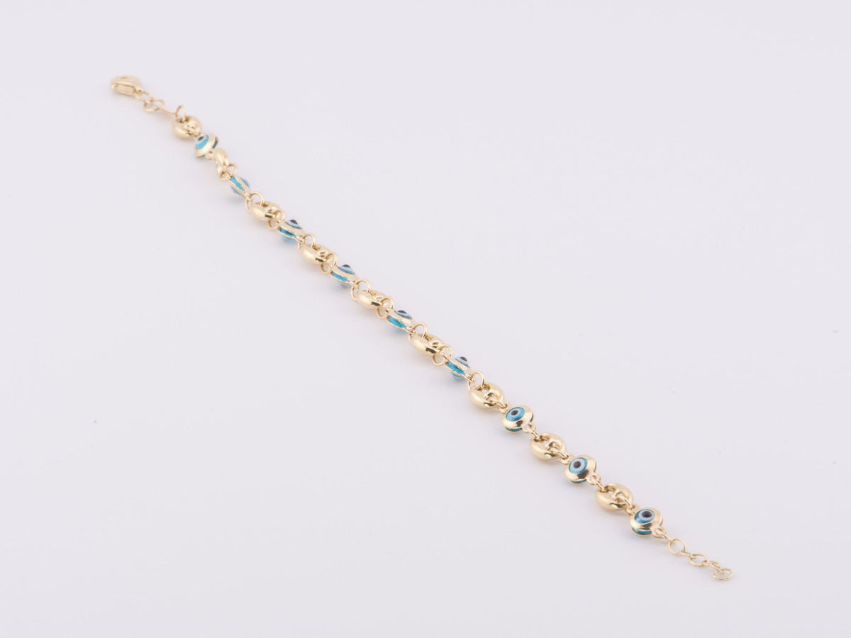 7.25" 14K Gold Evil Eye &amp; Mariner Link Bracelet R2079 Aurora Designer