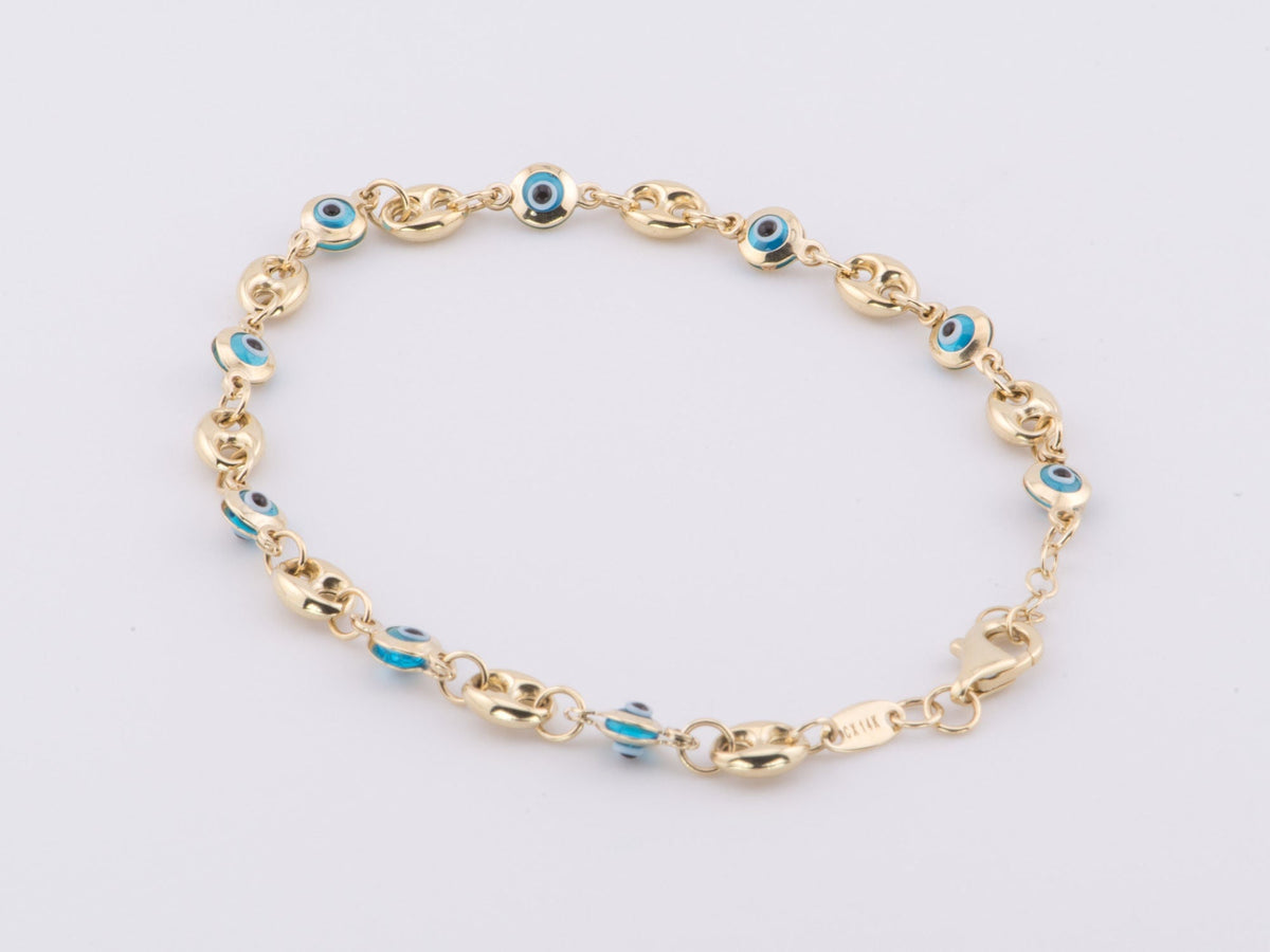 7.25" 14K Gold Evil Eye &amp; Mariner Link Bracelet R2079 Aurora Designer
