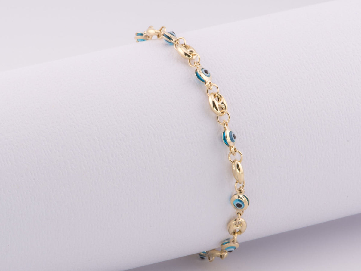 7.25" 14K Gold Evil Eye &amp; Mariner Link Bracelet R2079 Aurora Designer