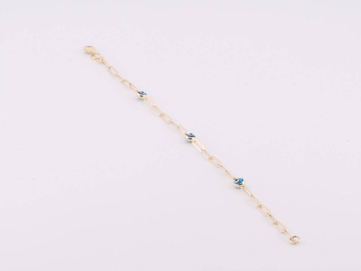 7.25" 14K Gold Evil Eye &amp; Paperclip Link Bracelet R2080 Aurora Designer