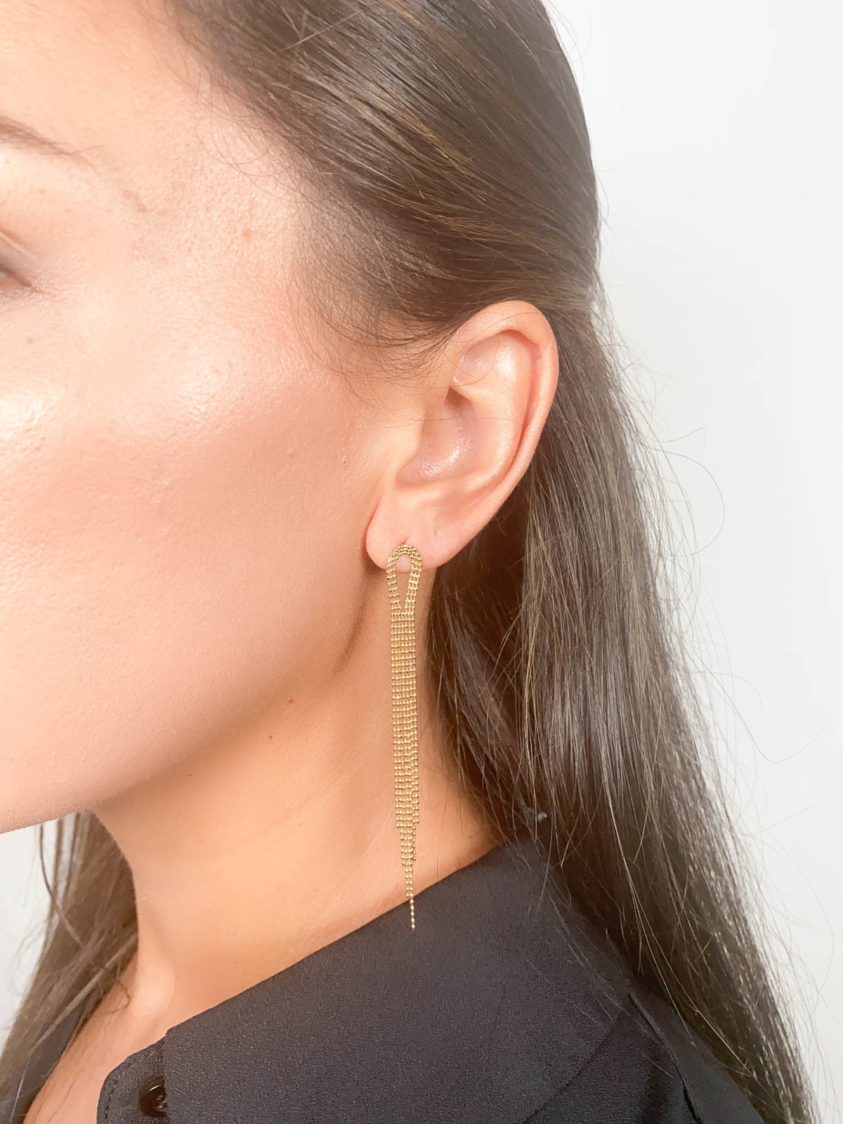 Solid 18K Gold Long Fringe Earrings 2.59g R3182 Aurora Designer