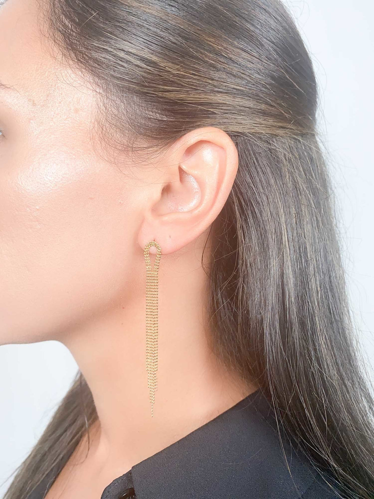 Solid 18K Gold Long Fringe Earrings 2.59g R3182 Aurora Designer