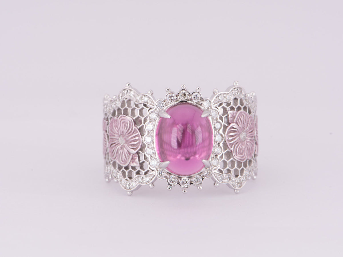 2.52ct Rubellite Tourmaline Ring 18K White Gold Wide Band R6642 Aurora Designer