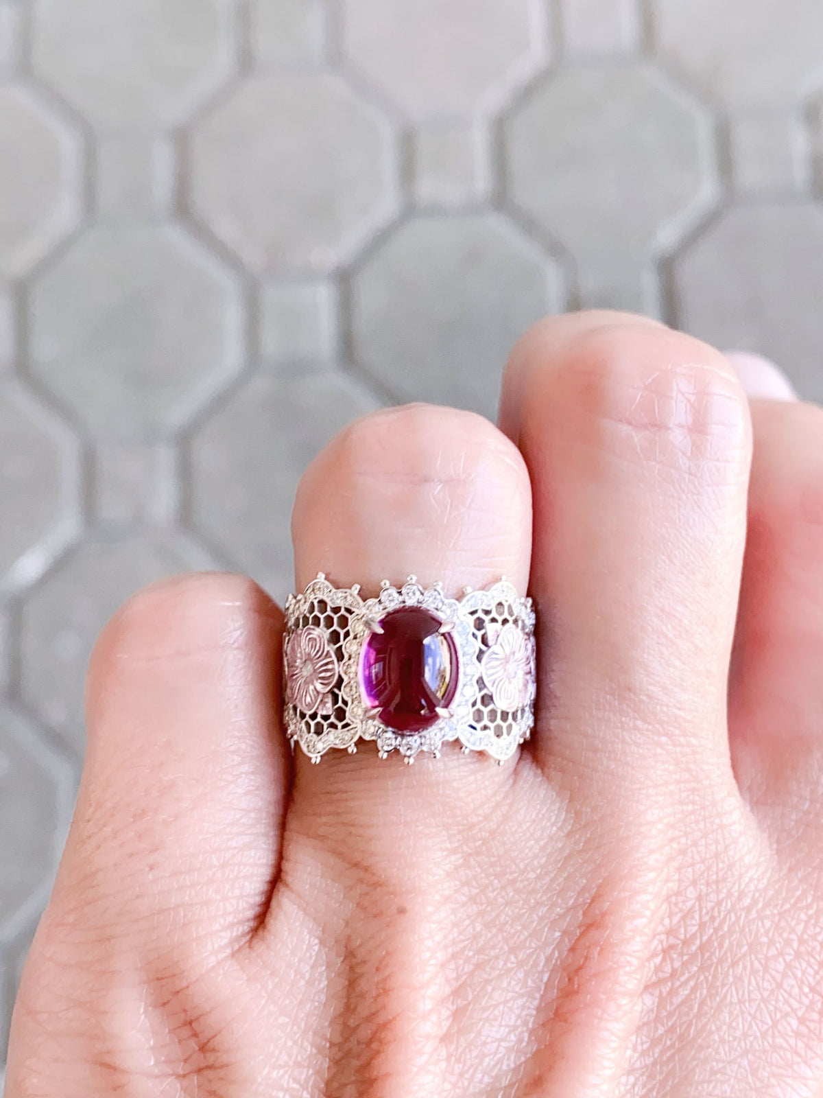2.52ct Rubellite Tourmaline Ring 18K White Gold Wide Band R6642 Aurora Designer