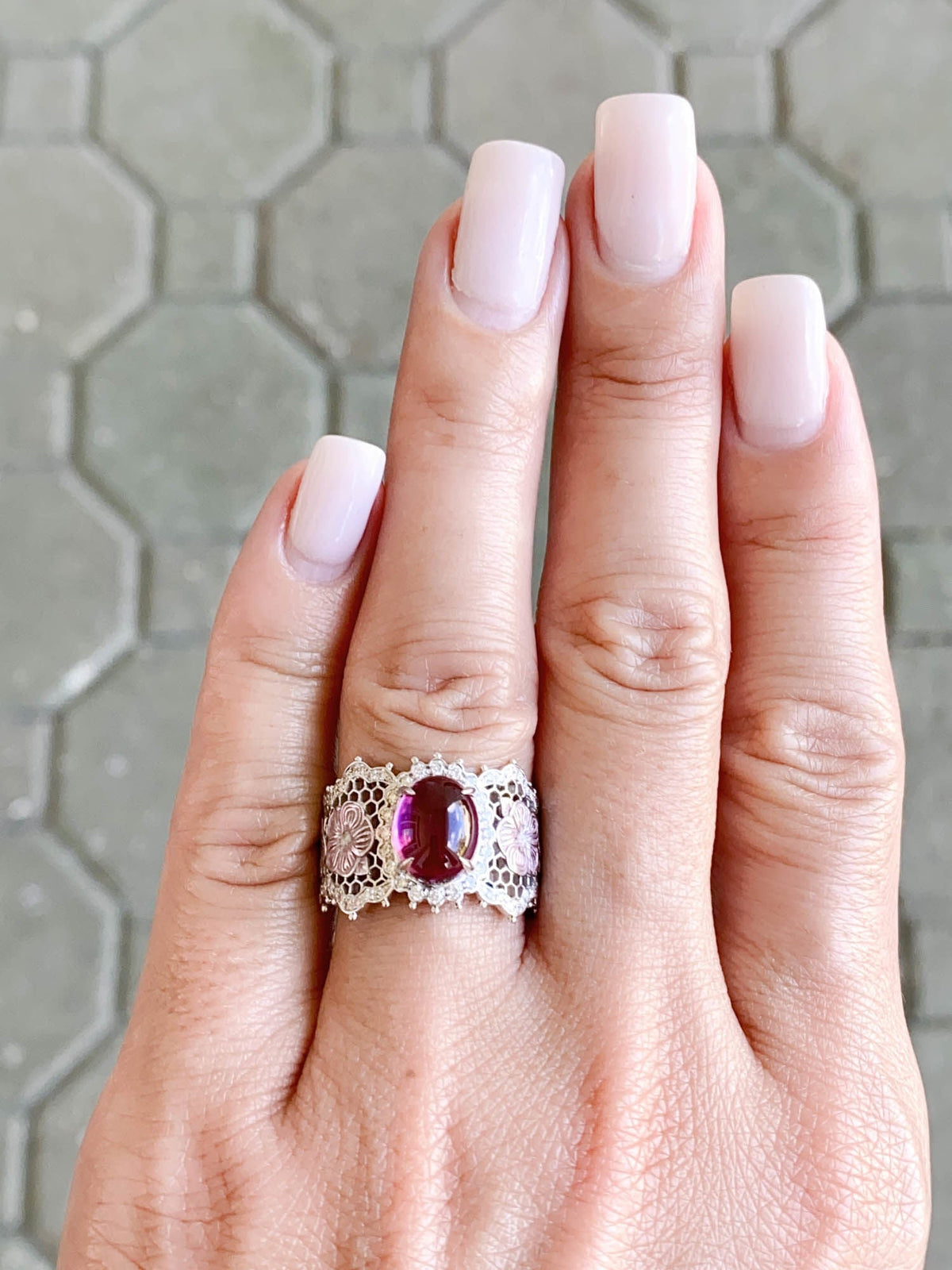 2.52ct Rubellite Tourmaline Ring 18K White Gold Wide Band R6642 Aurora Designer
