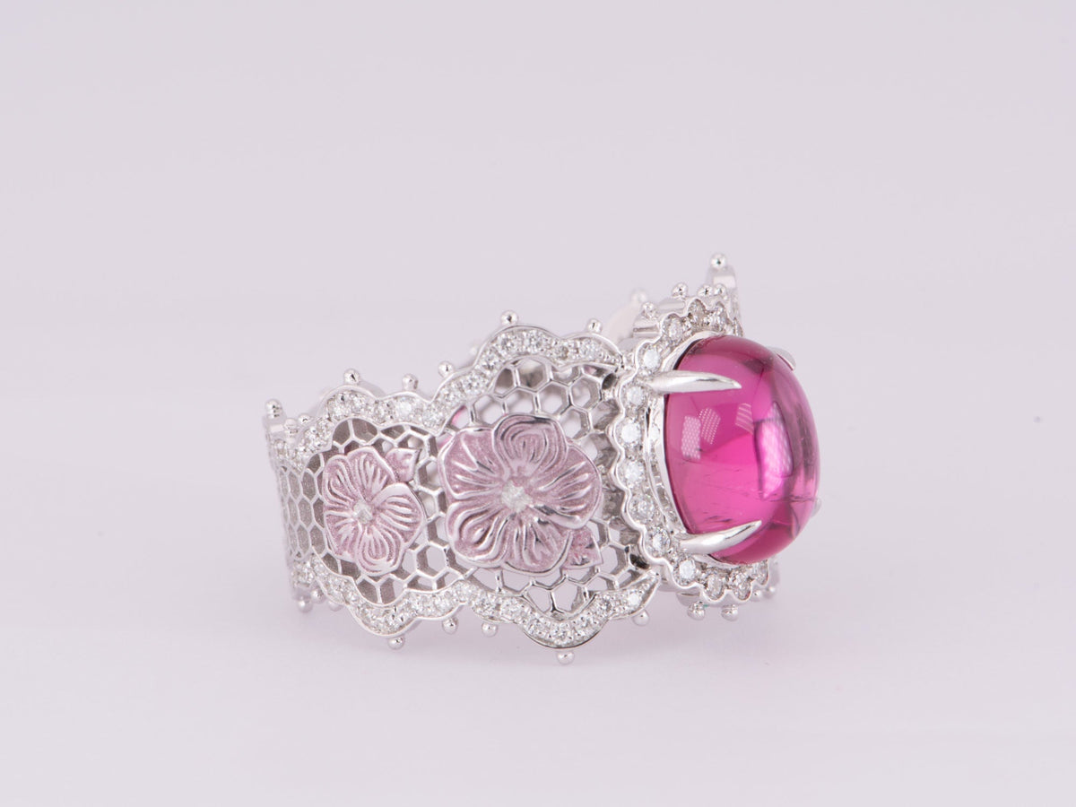 2.52ct Rubellite Tourmaline Ring 18K White Gold Wide Band R6642 Aurora Designer