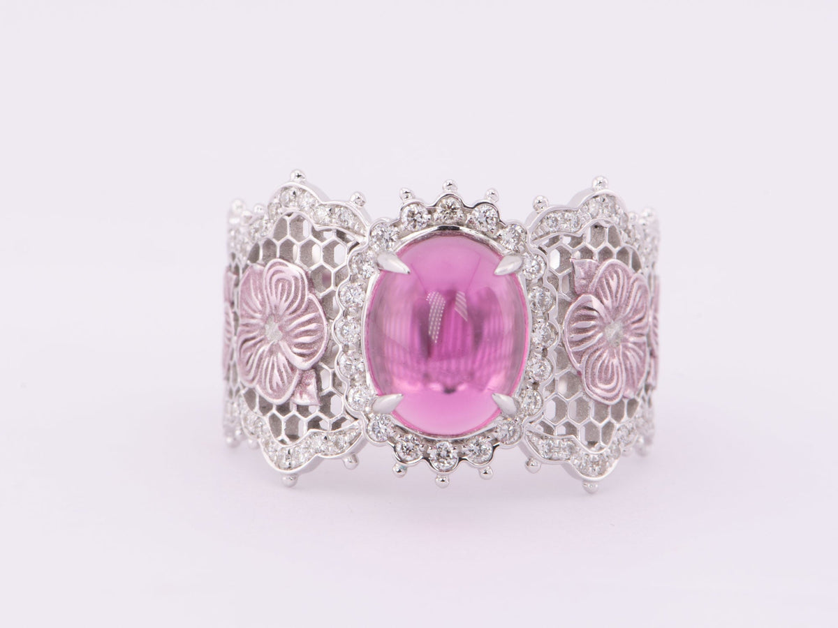 2.52ct Rubellite Tourmaline Ring 18K White Gold Wide Band R6642 Aurora Designer