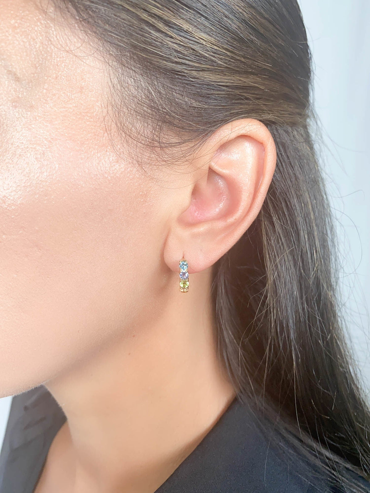 Colorful Mixed Sapphire Spinel Tourmaline Huggie Earrings 14K Gold R3183 Aurora Designer