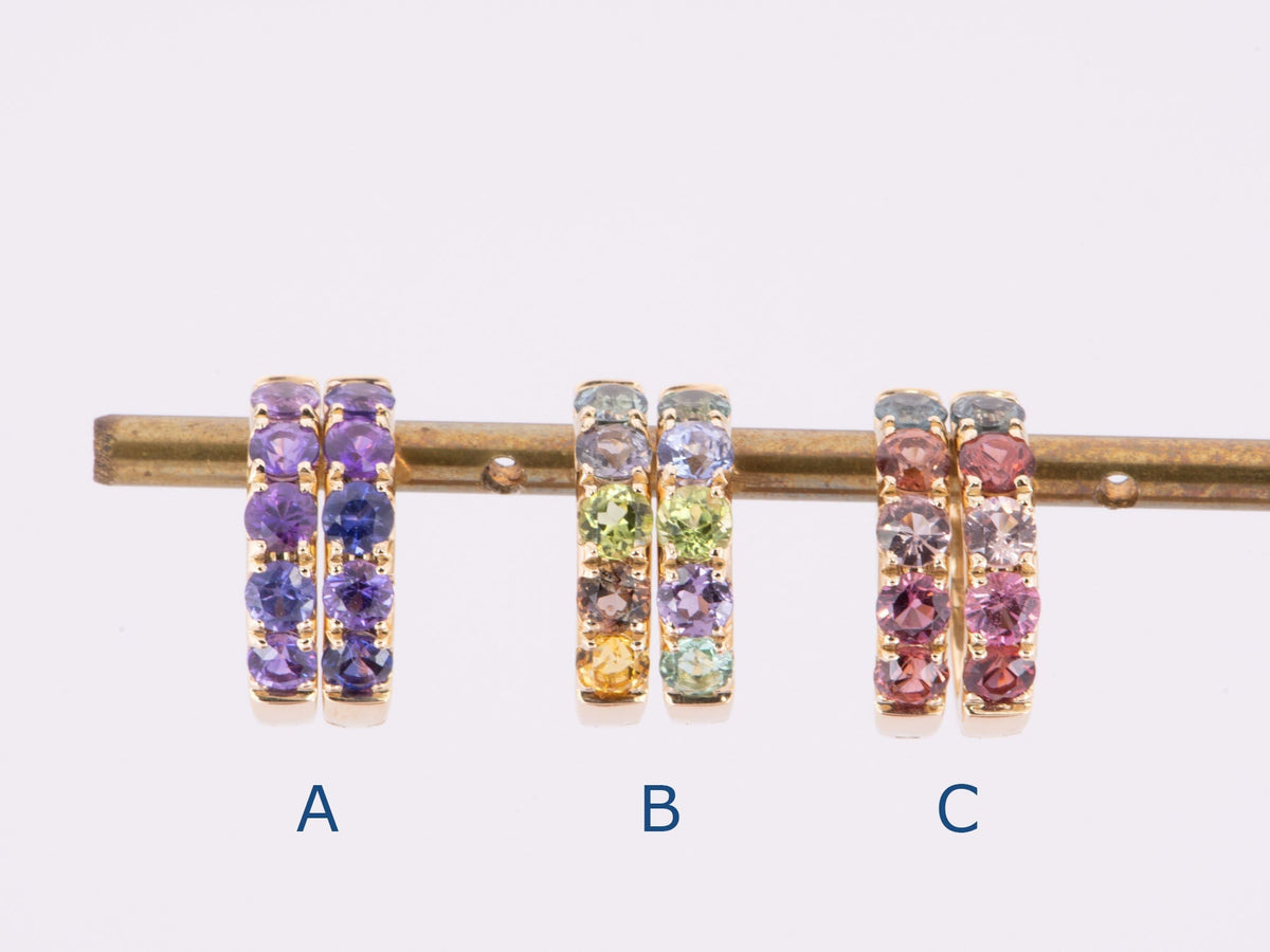 Colorful Mixed Sapphire Spinel Tourmaline Huggie Earrings 14K Gold R3183 Aurora Designer