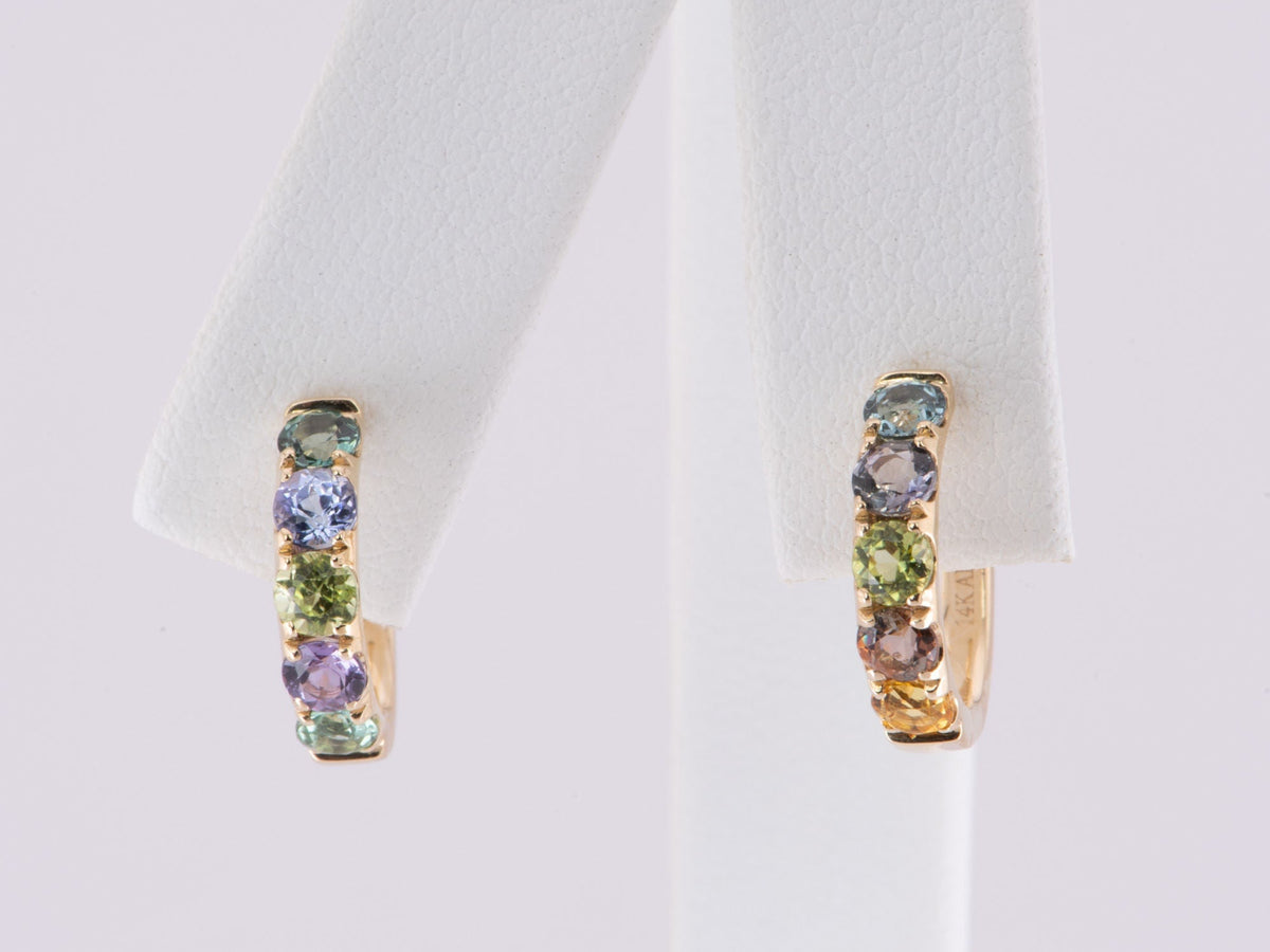 Colorful Mixed Sapphire Spinel Tourmaline Huggie Earrings 14K Gold R3183 Aurora Designer