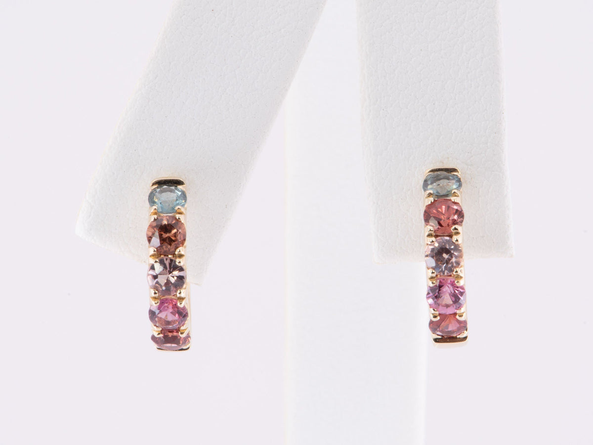 Colorful Mixed Sapphire Spinel Tourmaline Huggie Earrings 14K Gold R3183 Aurora Designer