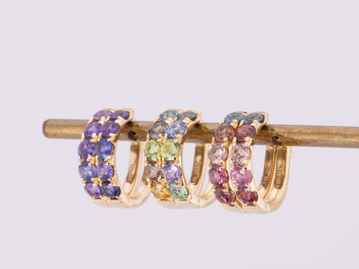 Colorful Mixed Sapphire Spinel Tourmaline Huggie Earrings 14K Gold R3183 Aurora Designer