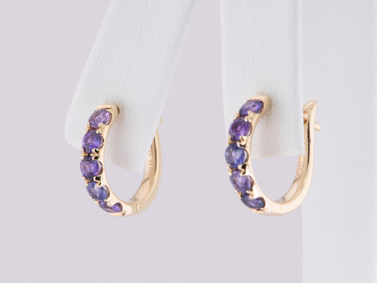 Colorful Mixed Sapphire Spinel Tourmaline Huggie Earrings 14K Gold R3183 Aurora Designer