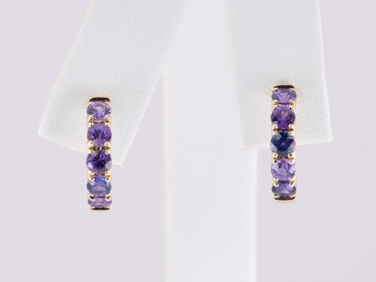 Colorful Mixed Sapphire Spinel Tourmaline Huggie Earrings 14K Gold R3183 Aurora Designer