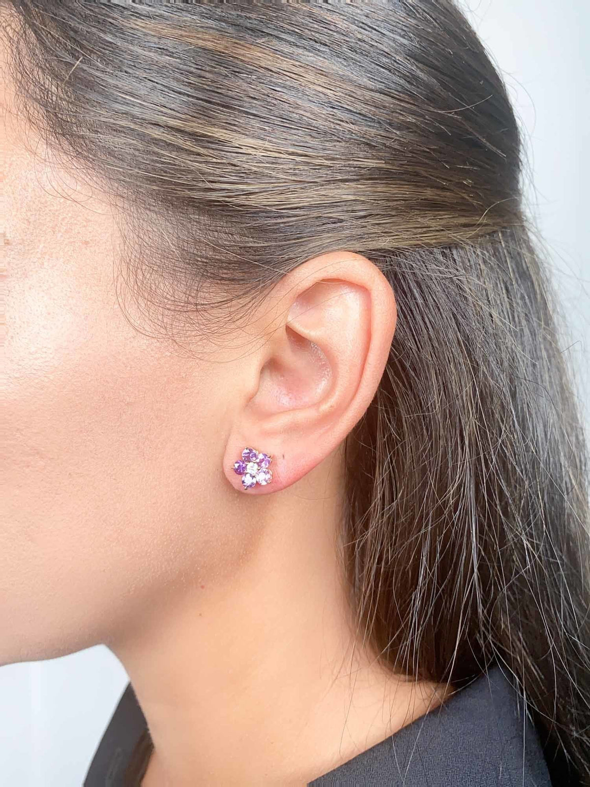 Bright Purple Sapphire and Moonstone Flower Earrings 14K Gold R3184 Aurora Designer