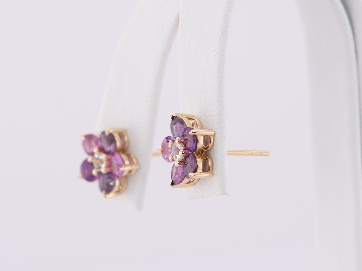 Bright Purple Sapphire and Moonstone Flower Earrings 14K Gold R3184 Aurora Designer