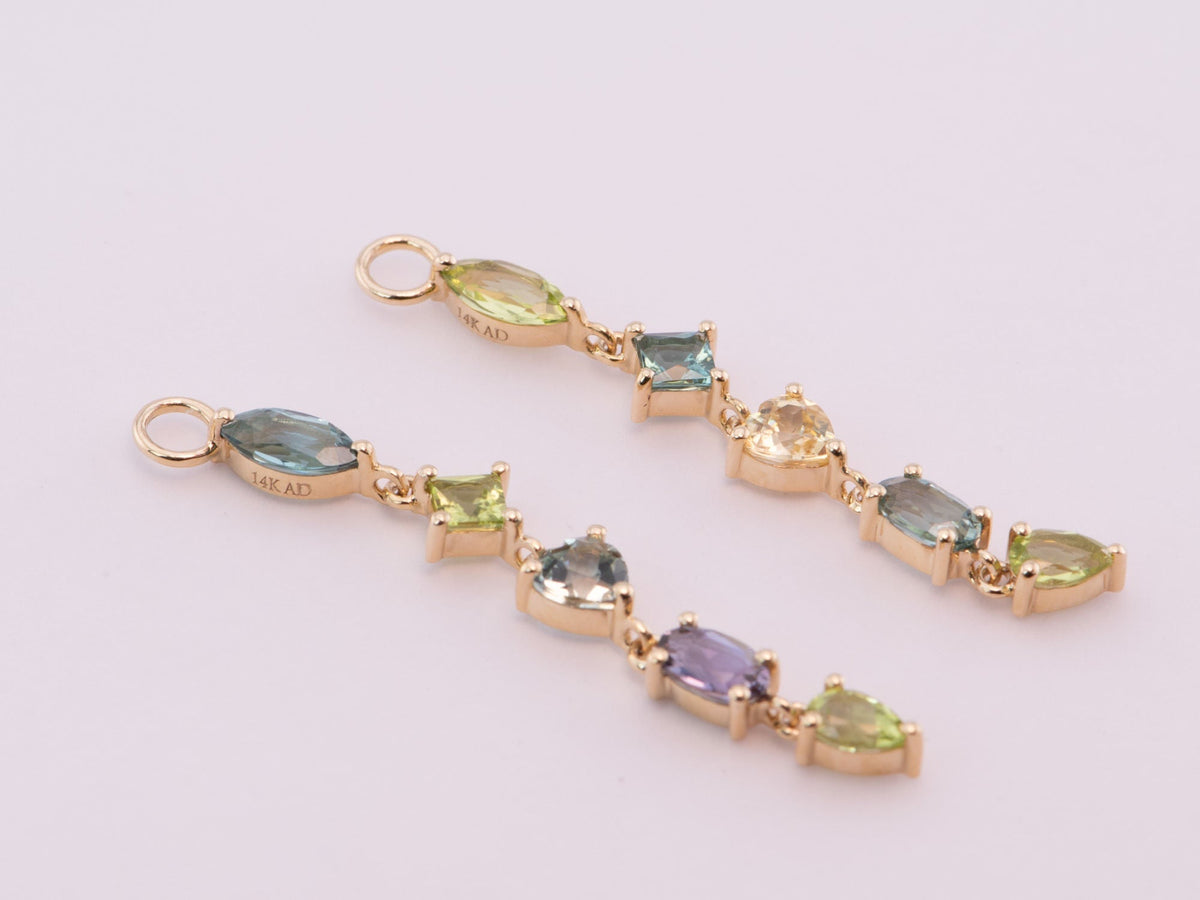 Mixed Bright Color Tourmaline Long Ear Dangles 14K Gold R3185 Aurora Designer