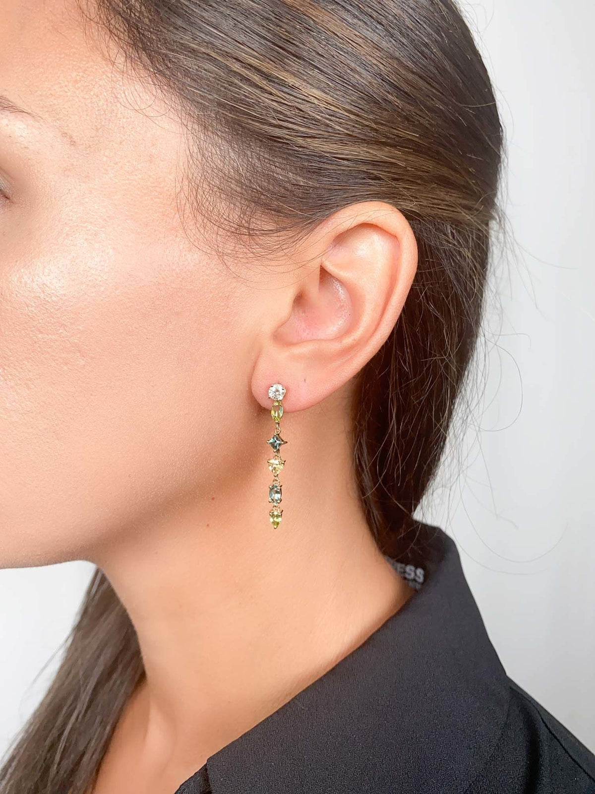 Mixed Bright Color Tourmaline Long Ear Dangles 14K Gold R3185 Aurora Designer