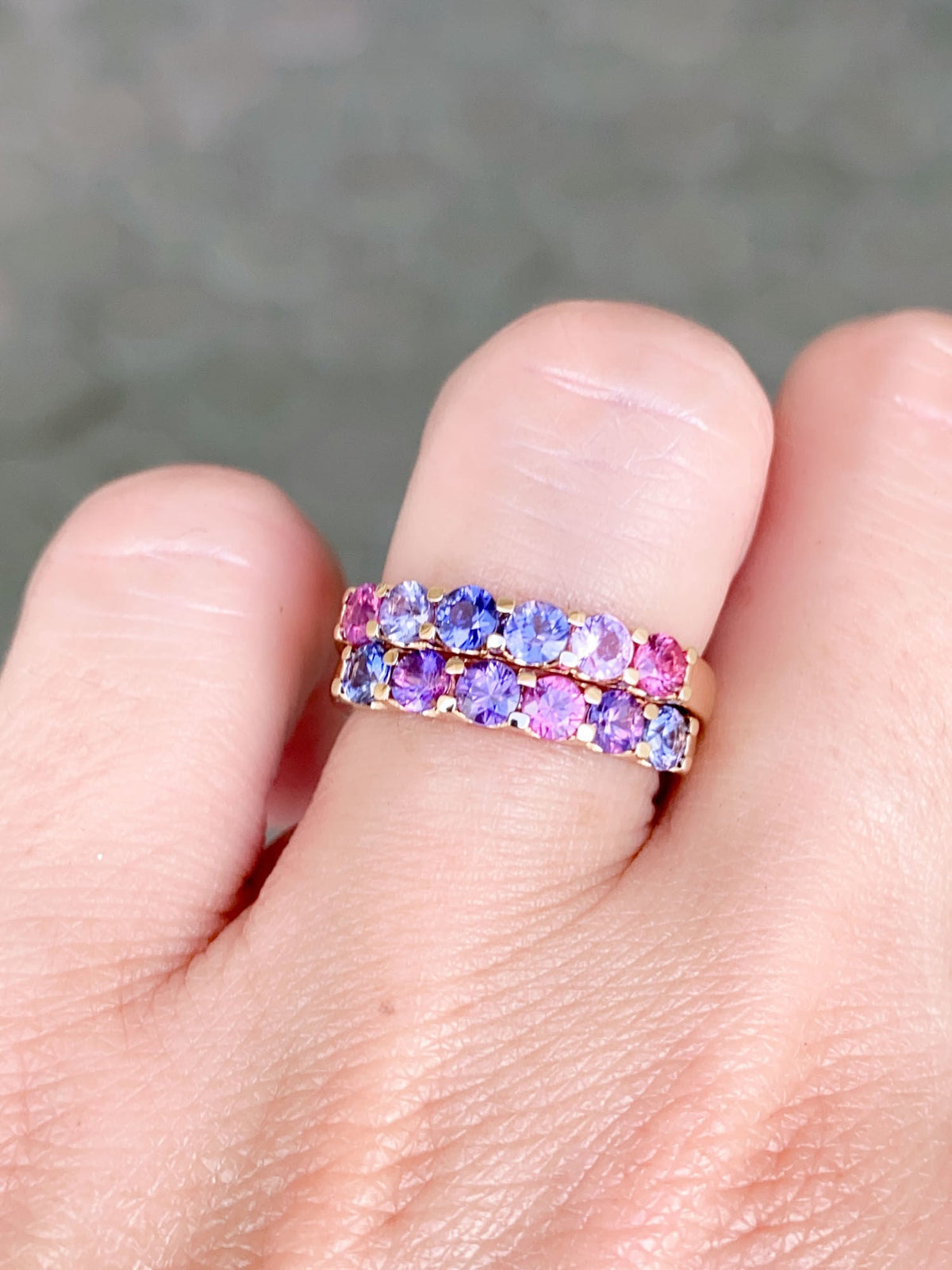 1ct Mixed Pink Purple Sapphire Stacking Band 14K Gold R5068 Aurora Designer