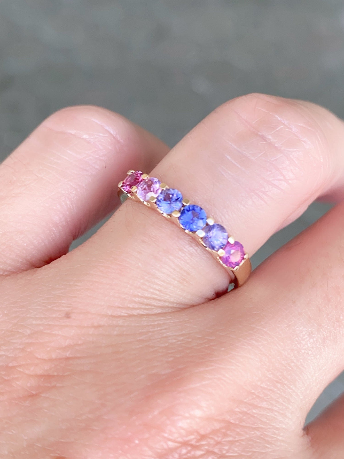 1ct Mixed Pink Purple Sapphire Stacking Band 14K Gold R5068 Aurora Designer