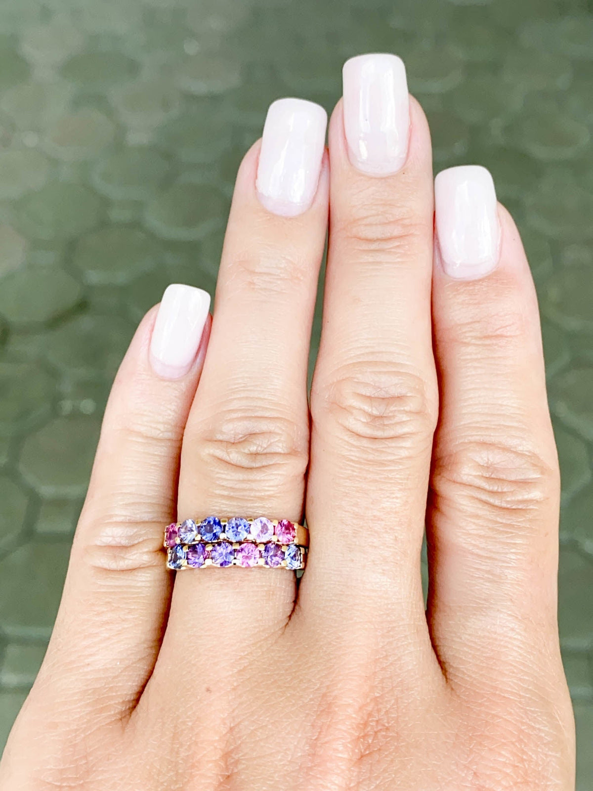 1ct Mixed Pink Purple Sapphire Stacking Band 14K Gold R5068 Aurora Designer