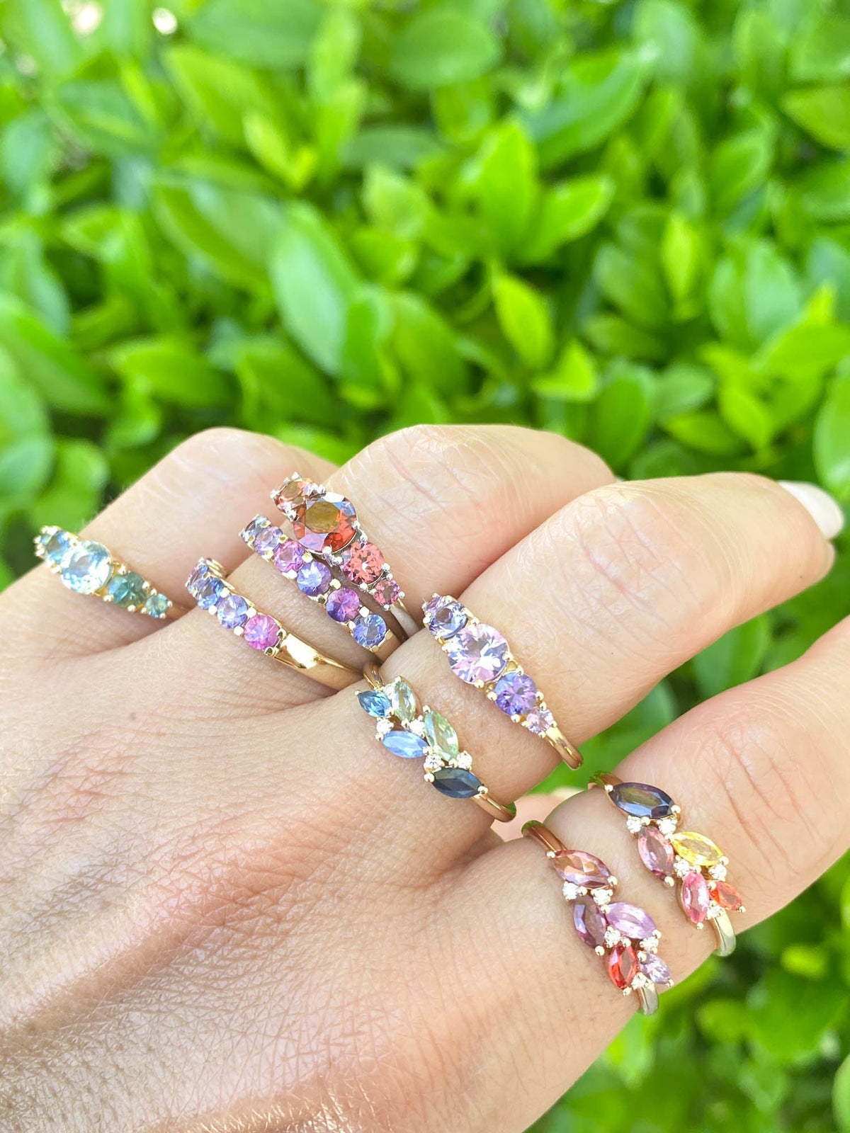 Mixed Sapphire and Garnet 5-Stone Band 14K Gold R5069 Aurora Designer