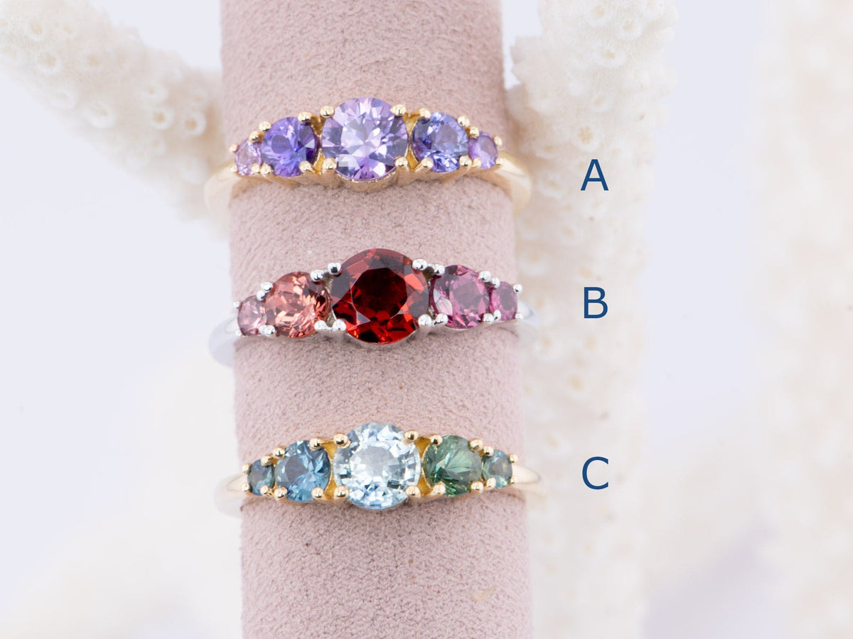 Mixed Sapphire and Garnet 5-Stone Band 14K Gold R5069 Aurora Designer