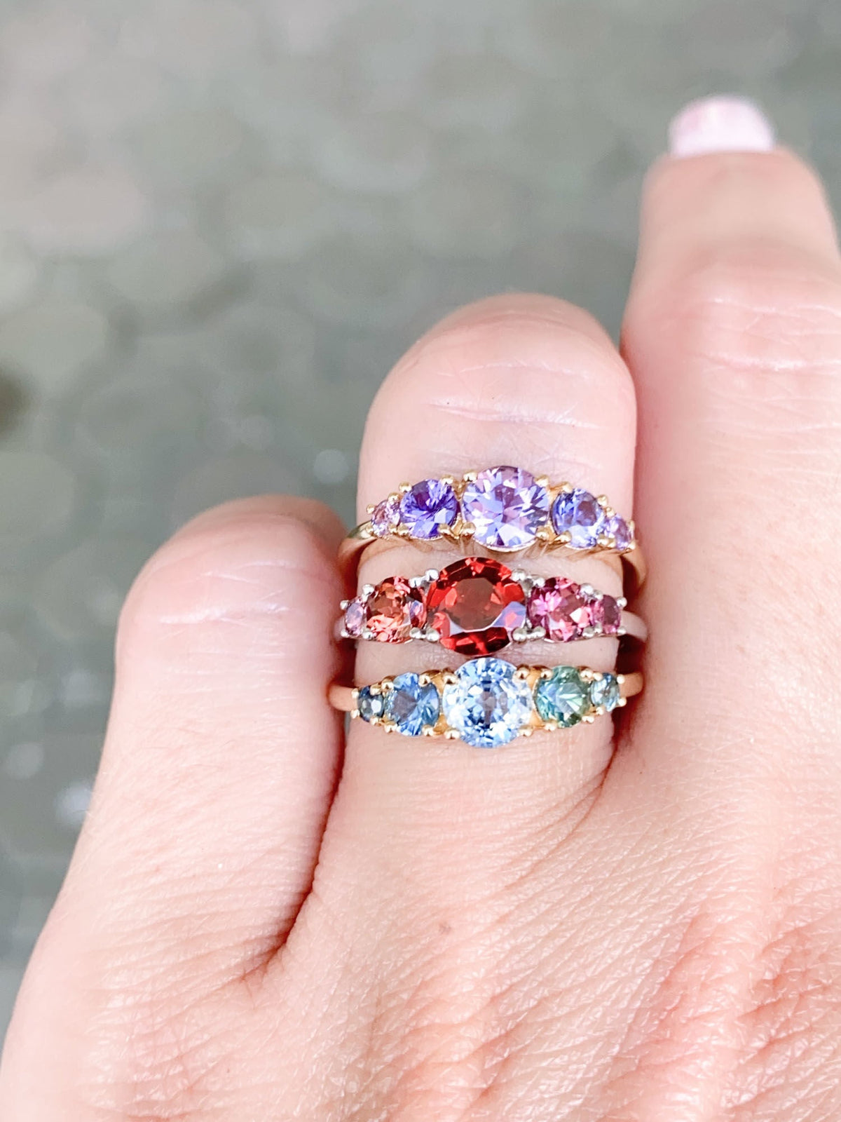 Mixed Sapphire and Garnet 5-Stone Band 14K Gold R5069 Aurora Designer