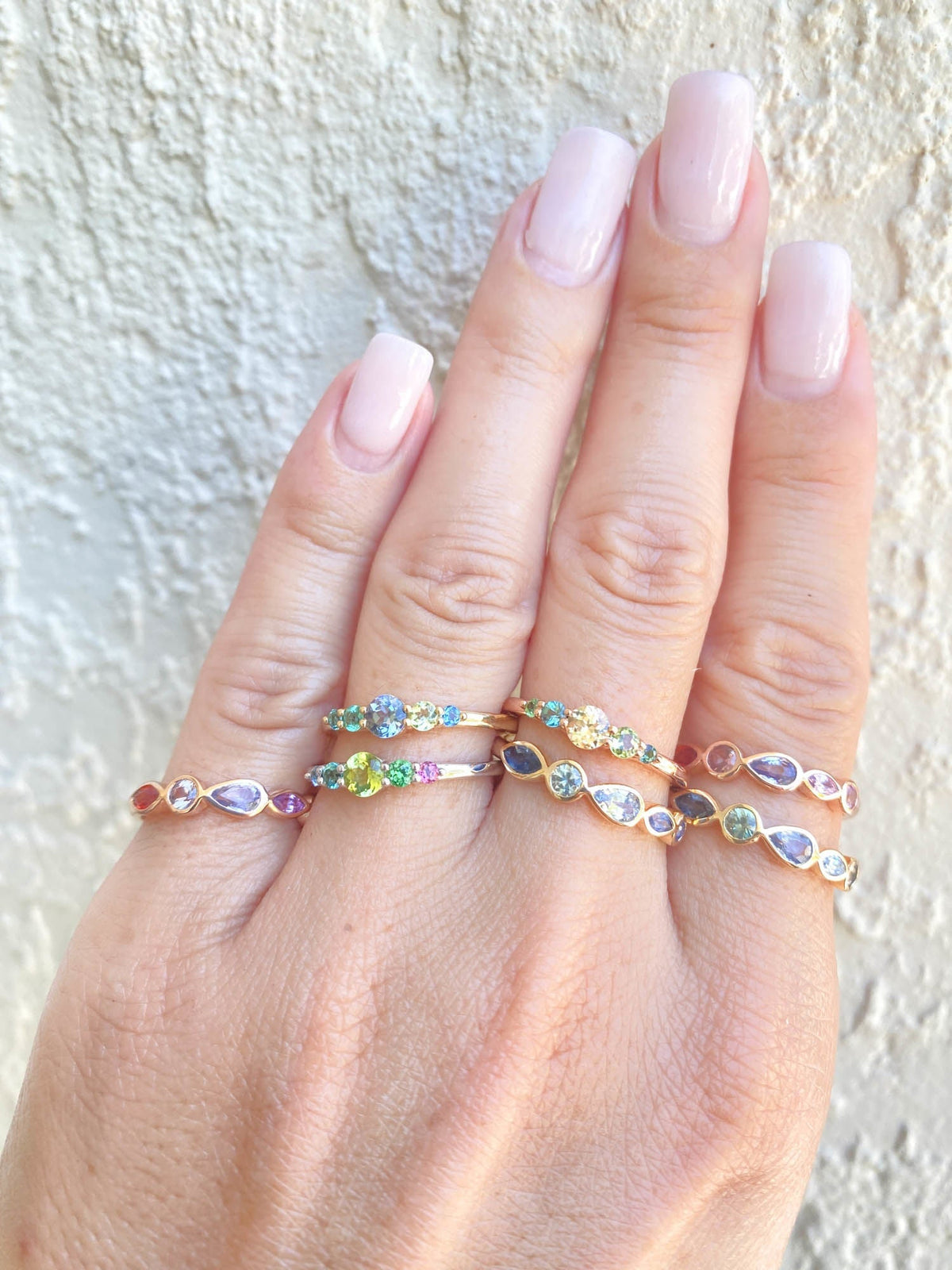 Mixed Tourmaline Wedding Band 14K Gold R5070 Aurora Designer